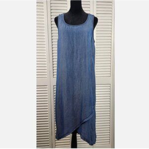 Zozo Chambray Dress M Blue Soft Chambray Denim Shirt Dress Asymmetrical Hem